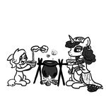  bowl cauldron cub ear_piercing earth_pony emerald_jewl equine fan_character female ficficponyfic fire food horn horse jewelry male mammal my_little_pony necklace piercing pony soup unicorn young 