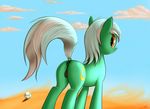  2016 amber_eyes anatomically_correct anatomically_correct_pussy animal_genitalia animal_pussy anus butt clitoral_winking clitoris cloud cutie_mark equine equine_pussy female feral friendship_is_magic fur green_fur hair horse jeki looking_at_viewer looking_back lyra_heartstrings_(mlp) mammal multicolored_hair my_little_pony outside pony pussy sand sky solo two_tone_hair 