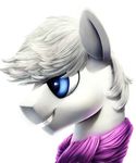  blue_eyes chryseum double_diamond_(mlp) equine feral friendship_is_magic fur hair horse male mammal my_little_pony pony scarf simple_background smile solo teeth white_fur white_hair 