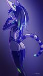  anthro butt feline female hybrid looking_at_viewer looking_back machine mammal nude robot simple_background solo spork321 standing striped_tail stripes 