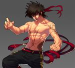  brown_hair clenched_hand dungeon_and_fighter fighting_stance grey_background headband lvlv male_fighter_(dungeon_and_fighter) male_focus muscle nipples open_mouth scar shirtless solo striker_(dungeon_and_fighter) 