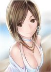 bad_id bad_pixiv_id bare_shoulders bikini bikini_top blurry blurry_background breasts brown_eyes brown_hair choker cleavage close-up closed_mouth collarbone earrings glint head_tilt jewelry looking_at_viewer love_plus medium_breasts nannacy7 necklace off_shoulder open_clothes open_shirt shirt short_hair smile solo swimsuit takane_manaka upper_body white_bikini white_bikini_top white_shirt 
