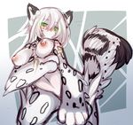  anthro areola blush breasts dk- feline female leopard mammal navel nipples nude simple_background smile snow_leopard solo standing 