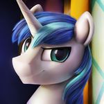  blue_eyes blue_hair chryseum cyan_eyes cyan_hair detailed_background equine feral friendship_is_magic fur hair horn horse looking_at_viewer male mammal multicolored_hair my_little_pony pony shining_armor_(mlp) smile solo two_tone_hair unicorn white_fur 