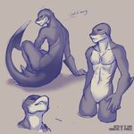  abs anthro english_text featureless_crotch fish looking_at_viewer male marine multiple_images navel nipples nude shark sharp_teeth simple_background solo spork321 standing teeth text 
