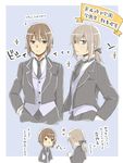  butler comic female_butler formal girls_und_panzer gloves itsumi_erika multiple_girls necktie nishizumi_maho partially_translated short_hair thumbs_up translation_request yuuhi_(arcadia) 