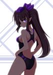  ass backlighting black_hair competition_swimsuit from_behind hat himekaidou_hatate kagayama_hajime long_hair one-piece_swimsuit pointy_ears ponytail purple_eyes solo swimsuit tokin_hat touhou 