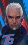  bodysuit jacket jang_ju_hyeon male_focus overwatch portrait realistic scar serious soldier:_76_(overwatch) solo white_hair 