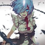  blood blood_on_breasts blood_on_face bloody_clothes blue_eyes blue_hair breasts chain cleavage glowing glowing_eye glowing_horn hair_ornament hair_over_one_eye horn looking_at_viewer maid maid_headdress md5_mismatch medium_breasts open_mouth re:zero_kara_hajimeru_isekai_seikatsu rem_(re:zero) shanpao short_hair solo spoilers torn_clothes upper_body x_hair_ornament 