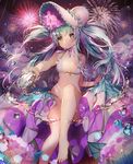  bad_id bad_pixiv_id bangs bare_legs barefoot beads bikini blue_hair blurry bonnet breasts chin_strap closed_mouth cup depth_of_field drink drinking_glass fireworks flower frills gambe holding holding_cup hydrangea knee_up lens_flare light_particles long_hair looking_at_viewer medium_breasts night night_sky outstretched_arm pink_ribbon ribbon shiny showgirl_skirt sitting sky smile solo sparkle splashing swimsuit sword_girls two_side_up very_long_hair water water_drop wet white_bikini 