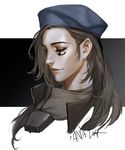  alternate_costume ana_(overwatch) bad_id bad_twitter_id beret black_hair captain_amari character_name closed_eyes dark_skin face facial_mark facial_tattoo hat highres lips long_hair lsr military military_uniform nose overwatch parted_lips signature smile solo tattoo uniform younger 
