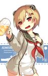  :d alcohol arm_up background_text bangs beer beer_mug blonde_hair blush bottomless breasts buttons commentary_request cup dress eyebrows eyebrows_visible_through_hair eyes_visible_through_hair graf_spee_(zhan_jian_shao_nyu) hair_ornament hair_over_one_eye hairclip hand_on_own_chest headgear heart heart-shaped_pupils highres holding holding_cup lino-lin long_sleeves military military_vehicle multicolored multicolored_background open_mouth outline red_eyes sailor_dress ship shirt short_hair simple_background small_breasts smile solo swept_bangs symbol-shaped_pupils tongue upper_body warship watercraft white_outline white_shirt zhan_jian_shao_nyu 