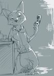 anthro artrockt canine clothed clothing disney eyewear fox half-closed_eyes looking_at_viewer male mammal monochrome nick_wilde solo sunglasses zootopia 