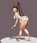  alternate_costume antenna_hair ass bad_id bad_pixiv_id bent_over breasts brown_hair dress frilled_panties frills full_body high_heels high_ponytail ibuki_(street_fighter) kunai large_breasts notte panties pantyshot pantyshot_(standing) ponytail short_dress sideboob solo standing street_fighter street_fighter_v underwear weapon white_dress white_panties 