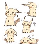  expressions gen_7_pokemon mimikyu motion_lines nagi_099 no_humans pokemon pokemon_(creature) simple_background sketch tears zzz 