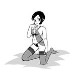  1girl anne-marie_(nerf_now!!) babydoll bed black_hair breasts cleavage female large_breasts monochrome nerf_now!! panties short_hair solo team_fortress_2 the_spy thighhighs underwear white_background 