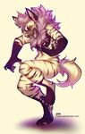  anthro eyes_closed fangs female hyena lukiri mammal nude open_mouth simple_background solo standing stripes teeth tongue white_background 