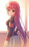  1girl brown_eyes futaki_kanata hair_ornament kuro_futoshi little_busters! long_hair looking_at_viewer purple_hair school_uniform skirt solo 