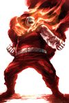  boots dc_comics facial_hair fat fat_man fire glasses gloves highres human_flame male_focus mustache naratani open_mouth red_eyes simple_background solo teeth white_background 