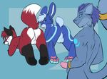  2016 all_fours anthro anus ass_up azur backsack balls bent_over black_fur black_markings blue_background blue_eyes blue_fur blue_hair blue_nose bracelet butt canine casparr cat digital_media_(artwork) dipstick_tail ear_piercing erection facial_markings feline fox fur green_eyes group hair hindpaw holding_penis imminent_sex jewelry lagomorph loike long_ears looking_back male mammal markings multicolored_fur multicolored_tail nude open_mouth pawpads paws penis perineum piercing pink_nose presenting presenting_hindquarters rabbit red_fur simple_background smile standing tail_ring tongue tongue_out two_tone_fur white_fur white_hair zoru 