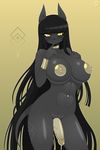  abs anthro anubian_jackal big_breasts black_fur black_hair breasts canine circumcised dickgirl fur glans hair humanoid_penis intersex jackal jewelry long_hair mammal nipples penis razplus simple_background smile solo tattoo yellow_eyes 