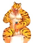  anthro balls erection feline iceman1984 male mammal masturbation muscular nipples penis tiger tongue 