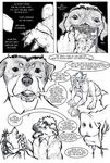  anthro black_and_white boar canine clothed clothing comic coyote dialogue dog english_text female fight flashback fur hair male mammal monochrome mulefoot open_mouth pig porcine pornography simple_background slop text weapon white_background 