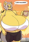  2016 anthro big_breasts breasts cleavage clothed clothing eeveelution english_text female huge_breasts hyper hyper_breasts jolteon lionalliance nintendo pok&eacute;mon solo text video_games 