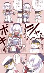  1girl :d anger_vein beret comic commentary epaulettes hat holding ishii_hisao kantai_collection kashima_(kantai_collection) little_boy_admiral_(kantai_collection) long_hair military military_uniform naval_uniform open_mouth peaked_cap pleated_skirt skirt smile smug translated tupet twintails uniform white_hair 