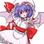 :o bat_wings fang hand_on_hip hanya_(hanya_yashiki) hat looking_at_viewer open_mouth purple_hair red_eyes remilia_scarlet short_hair simple_background sketch skirt slit_pupils solo touhou white_background wings wrist_cuffs 
