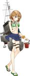  anchor bandaid bandaid_on_arm bandaid_on_face bare_shoulders bikini bikini_top blue_skirt breasts bucket crab drew_(drew213g) drinking_straw full_body goggles goggles_around_neck kantai_collection light_brown_hair looking_at_viewer machinery midriff navel oboro_(kantai_collection) official_art open_mouth pet pleated_skirt sandals scrunchie shirt_removed short_hair skirt small_breasts smokestack soda solo swimsuit thigh_strap torpedo transparent_background wrist_scrunchie 