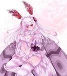  alinafoxglove blush breasts fur highres index_finger_raised insect_girl insect_wings long_hair looking_at_viewer medium_breasts monster_girl monster_girl_encyclopedia moth_girl mothman_(monster_girl_encyclopedia) navel red_eyes smile solo white_hair wings 