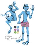  amphibian anthro barefoot boxers_(clothing) clothing color_swatch embarrassed english_text featureless_crotch frog front_view jumping lock-wolf looking_at_viewer model_sheet nude one_punch_man text underwear underwear_pull 