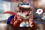 &lt;3 2016 animal_crossing anthro bow breasts brown_eyes brown_hair cleavage clothed clothing female fur hair looking_at_viewer lottie_(animal_crossing) mammal mustelid nintendo otter pink_fur shinsuke smile solo speech_bubble video_games 