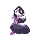  2015 alpha_channel anthro arms_above-head bear big_breasts black_hair black_nose breasts cleavage clothed clothing female footwear goblinhordestudios hair hi_res jacket kneeling long_hair mammal navel open_mouth panda purple_eyes shirt shoes shorts slightly_chubby solo thick-thighs white_hair 