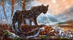  2015 amber_eyes ambiguous_gender autumn black_body black_fur black_lips black_nose black_spots brown_body brown_fur butt cloud day detailed detailed_background digital_media_(artwork) digital_painting_(artwork) digitigrade felid feral flashw forest fur grey_body grey_fur hair hi_res hindpaw inner_ear_fluff landscape leaf leopard leopard_spots light lips long_mouth looking_at_viewer mammal mane mane_hair markings melanistic mountain nature no_sclera nude outside pantherine paws photorealism plant reflection river shadow side_view siegmar sky snout snow solo spots spotted_body spotted_fur standing sun sunlight tree tuft water whiskers 