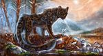  amber_eyes brown_fur day detailed_background feline feral flashw fur grey_fur leopard looking_at_viewer mammal nude outside paws sky solo spots spotted_fur standing sun 