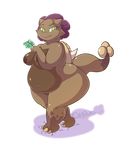  2016 alpha_channel ankylosaurus anthro breasts brown_nipples brown_skin dinosaur female goblinhordestudios green_eyes hair hi_res hindpaw looking_at_viewer nipples obese overweight paws purple_hair shell short_hair solo spikes standing thick_thighs 