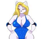  2016 alpha_channel armpads big_breasts black_nose blonde_hair breasts cleavage clothed clothing female fur goblinhordestudios hair hi_res long_hair looking_at_viewer mammal navel red_eyes rodent smile solo squirrel swimsuit white_fur wide_hips 