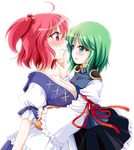  blush breasts cleavage finger_to_mouth green_eyes green_hair hair_bobbles hair_ornament kinagi_yuu large_breasts lips lipstick makeup multiple_girls onozuka_komachi red_eyes red_hair shiki_eiki touhou two_side_up yuri 