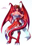  armor blue_eyes bokuman dragon_girl dragon_wings large_breasts red_hair 