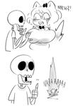  animated_skeleton anthro big_breasts blush bone bow breast_grab breasts cat duo english_text feline female gats hand_on_breast male mammal skeleton sugar_(gats) text thumbs_up undead 