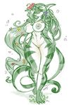  2016 anthro areola big_breasts breasts chalo female flower geecku green_body hair huge_breasts las_lindas lizard long_hair nipples plant reptile scalie smile smirk solo stripes wide_hips yellow_eyes 