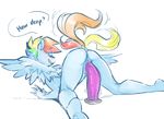  anthro anus bedroom_eyes blush butt dildo english_text equine female friendship_is_magic glacierclear hair half-closed_eyes looking_back mammal multicolored_hair my_little_pony pegasus penetration pussy rainbow_dash_(mlp) seductive sex_toy simple_background sketch smile solo teeth text vaginal vaginal_penetration white_background wings 