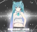  aqua_eyes aqua_hair axent_wear black_background cat_ear_headphones character_name collar fhang groin hand_on_hip hatsune_miku headphones long_hair midriff navel necktie skirt solo twintails very_long_hair vocaloid 