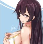  :q bikini_top black_hair blush breasts commentary fate/grand_order fate_(series) large_breasts long_hair looking_to_the_side sideboob solo tilt-shift tongue tongue_out xuanzang_(fate/grand_order) 