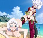  2girls ass ass_visible_through_thighs assertive beach bent_over bikini blue_eyes breast_press breasts butt_crack cleavage clothed_female_nude_female cum curvy demon_girl fairy_tail futanari incest large_breasts leotard licking_lips lisanna_strauss masturbation mirajane_strauss nervous nude penis rape_face scared siblings sisters thigh_boots top-down_bottom-up white_hair 