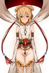 andira_(granblue_fantasy) animal_ears bare_shoulders blonde_hair breasts commentary_request detached_sleeves erune granblue_fantasy hairband monkey_ears red_eyes saboten short_hair small_breasts solo 