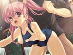  1girl against_glass blush breast_slip breasts censored clenched_teeth crying cum cum_in_pussy game_cg hair_pull kouzuki_chihaya kusari looking_at_viewer nipples ohara_tometa one-piece_swimsuit one_breast_out pink_eyes pink_hair rape sakura_koharu school_swimsuit sex solo_focus swimsuit tears teeth twintails 