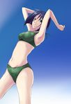  aoi_(kyosuke727) avatar_(border_break) bikini blue_hair border_break green_eyes highres majime_type short_hair solo swimsuit tankini 